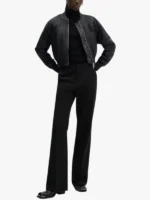 Mango Outlet Leather Bomber Jacket Black