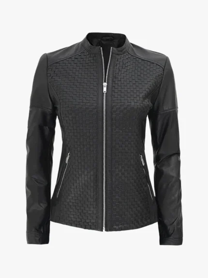 Maude Women's Black Textured Cafe Racer Leather Jacket
