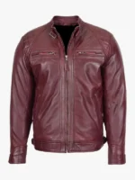 Men's Real Lambskin Burgundy Leather Biker Jacket