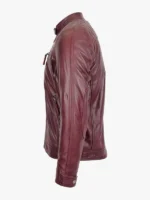 Stand Collar Real Lambskin Burgundy Leather Biker Jacket
