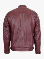 Stand Collar Real Lambskin Burgundy Leather Moto Jacket