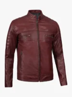 Mens Burgundy Cafe Racer Leather Jacket