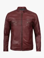 Men's Genuine Burgundy Leather Motorcycle Jacket