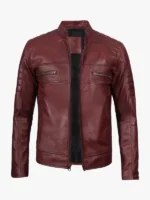 Men's Genuine Burgundy Leather Moto Jacket