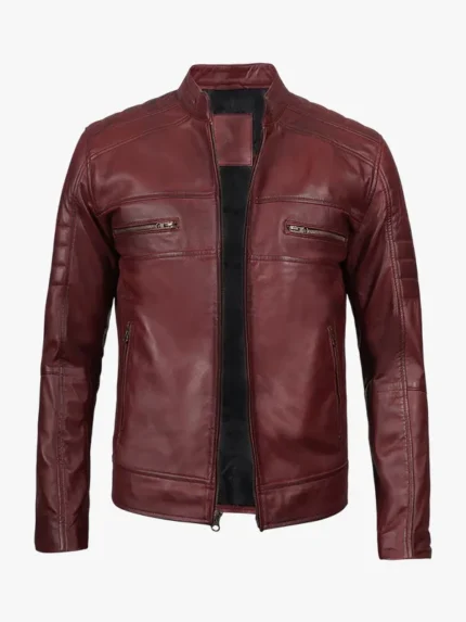 Men's Genuine Burgundy Leather Moto Jacket