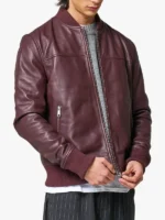 Men’s Burgundy Leather Bomber Jacket