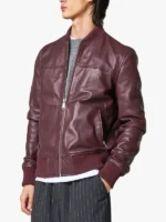 Men Burgundy Leather Bomber Jacket