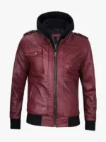 Hood in Burgundy Leather Jacket