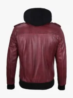 Hood in Burgundy Men Leather Jacket