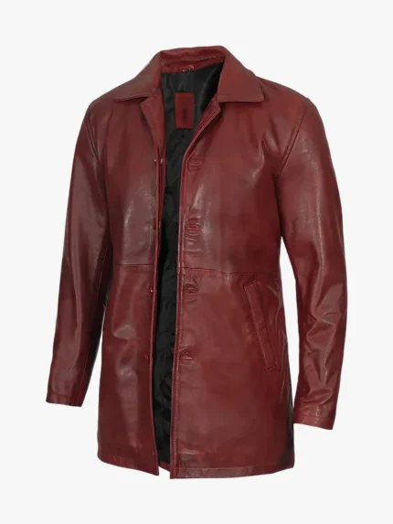 Men's Burgundy Real Lambskin Leather Car Coat
