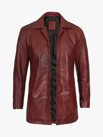 Burgundy Real Lambskin Leather Car Coat