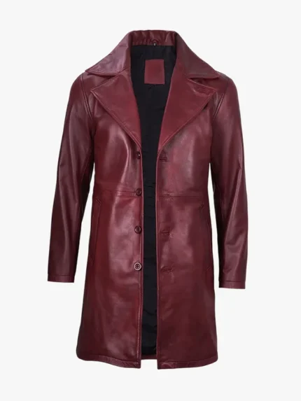 Men's Burgundy Real Leather Car Coat