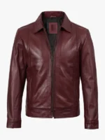 Mens Classic Shirt Collar Harrington Leather Jacket