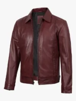 Mens Classic Shirt Collar Harrington Leather Jacket