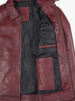 Classic Shirt Collar Burgundy Harrington Leather Jacket
