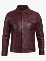 Real Lambskin Leather Burgundy Trucker Jacket
