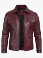Men's Burgundy Lambskin Leather Trucker Jacket