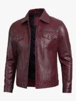 Real Lambskin Leather Burgundy Trucker Jacket
