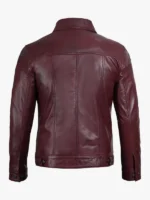 Men Real Lambskin Leather Burgundy Trucker Jacket
