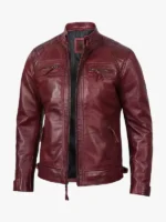 Mens Real Leather Burgundy Biker Jacket