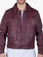 Men’s Burgundy Leather Shirt Jacket