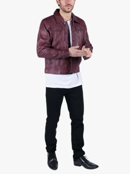 Men’s Burgundy Real Leather Shirt Jacket