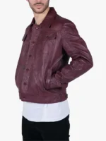 Mens Real Leather Shirt Jacket Burgundy Wine Retro Jeans Style Brando Classic