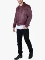 Mens Real Leather Shirt Jacket Burgundy Wine Retro Jeans