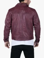 Men Real Leather Shirt Jacket Burgundy Wine Retro Jeans