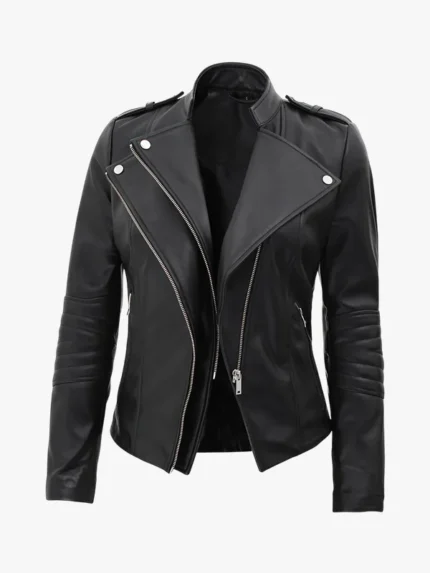 Monica Women's Black Asymmetrical Leather Jacket