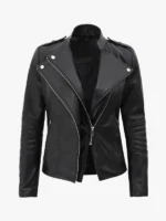 Monica Asymmetrical Black Leather Jacket