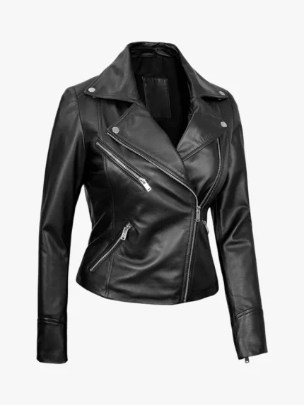 Ninfa Black Asymmetrical Biker Leather Jacket