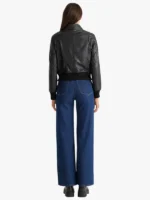 Womens Washed Leather Bomber Jacket