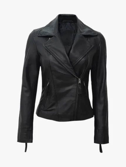 Ramsey Women Asymmetrical Black Biker Leather Jacket
