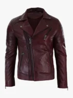Slim Fit Brando Burgundy Leather Biker Jacket