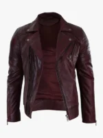 Real Leather Slim Fit Cross Zip Retro Vintage Brando Jacket Vintage Biker-Burgundy