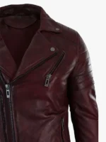 Men's Real Leather Slim Fit Cross Zip Retro Vintage Brando Jacket Vintage Biker Burgundy