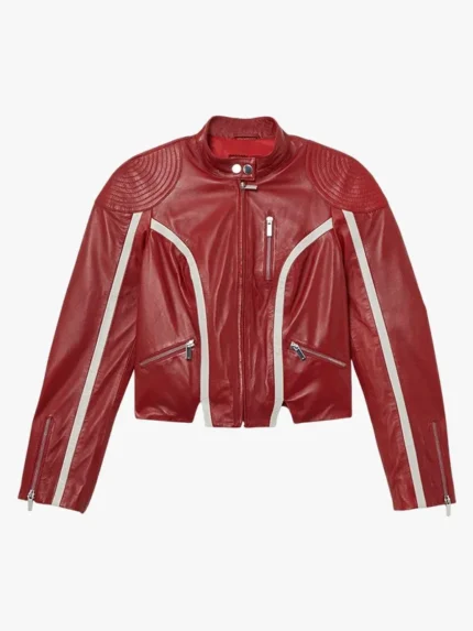 Redline Bolt High-Collar Leather Biker Jacket