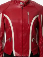 Redline Bolt High-Collar Leather Biker Red Jacket