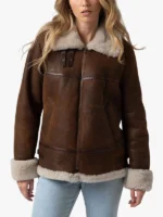 Saint and Sofia Amelia Aviator Brown Leather Jacket