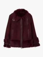 Shearling Buckle Detail Zip Through Coat