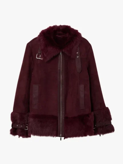 Shearling Buckle Detail Zip Through Coat