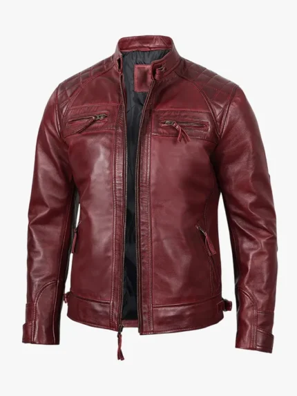 Tall Men's Real Leather Burgundy Biker Jacket