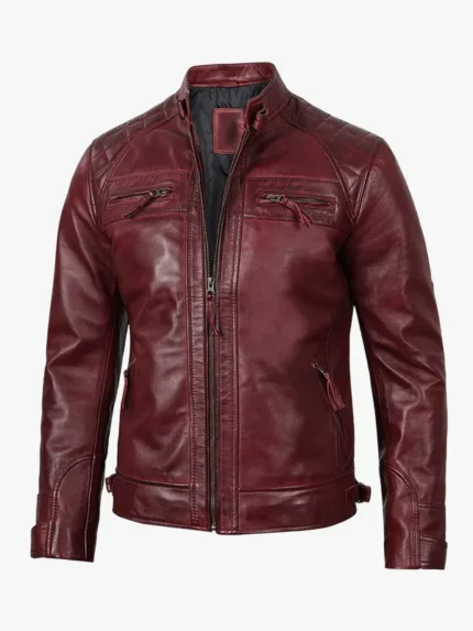 Tall Real Leather Burgundy Biker Jacket
