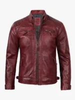 Tall Men's Leather Burgundy Biker Jacket