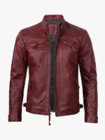 Tall Men Real Leather Burgundy Biker Jacket