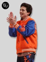 Timothee Chalamet Varsity Jacket Orange and Blue