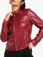 Women’s Red Leather Racer Jacket
