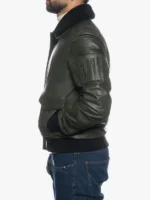 Black Shearling Collar Jacket In Green