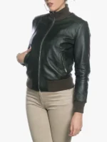 Bomber Dark Green Moto Jacket For Women